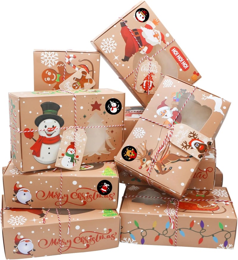 ZMCINER 12 PCS Christmas Cookie Boxes for Gift Giving Christmas Bakery Boxes Treat Boxes Baking Boxes with Window for Pastries, Cupcakes, Brownies, Donuts, Gift-Giving 8.75 x 5.75 x 2.75 Inches - Image 1